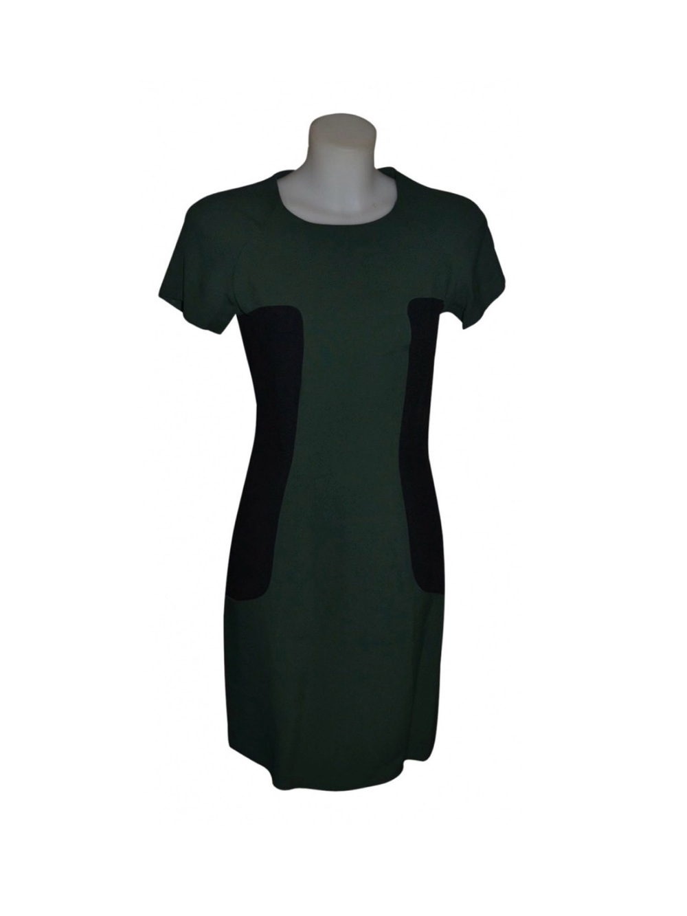 Miu Miu Dark Green Short Sleeve Sheath Dress with Black Panels
